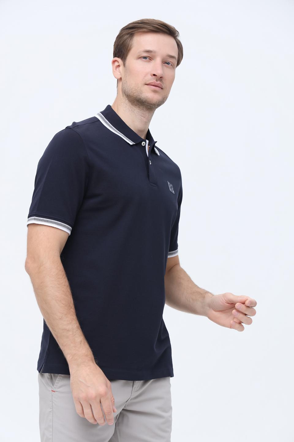 Поло Bugatti темно-синее с белой отделкой