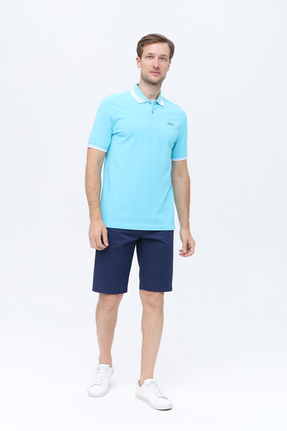 Поло Bugatti голубое с белой отделкой