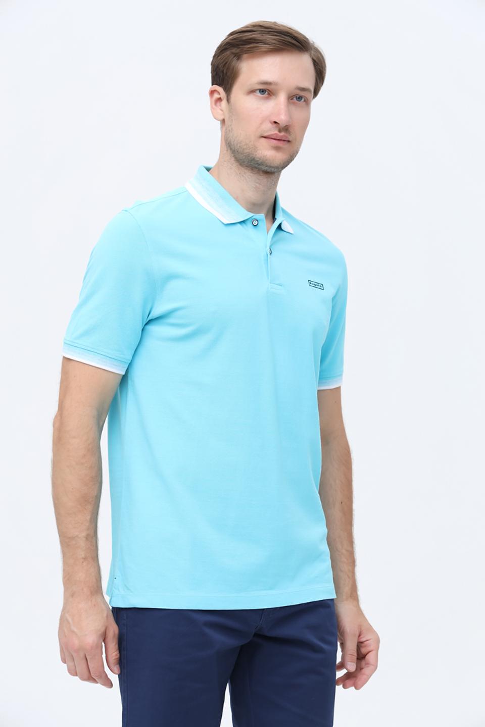 Поло Bugatti голубое с белой отделкой