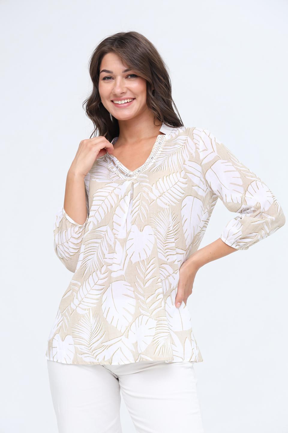 Блуза SE Stenau с листьями бежевый