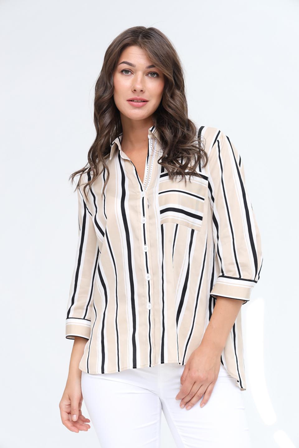 Рубашка SE Stenau в полоску бежевая