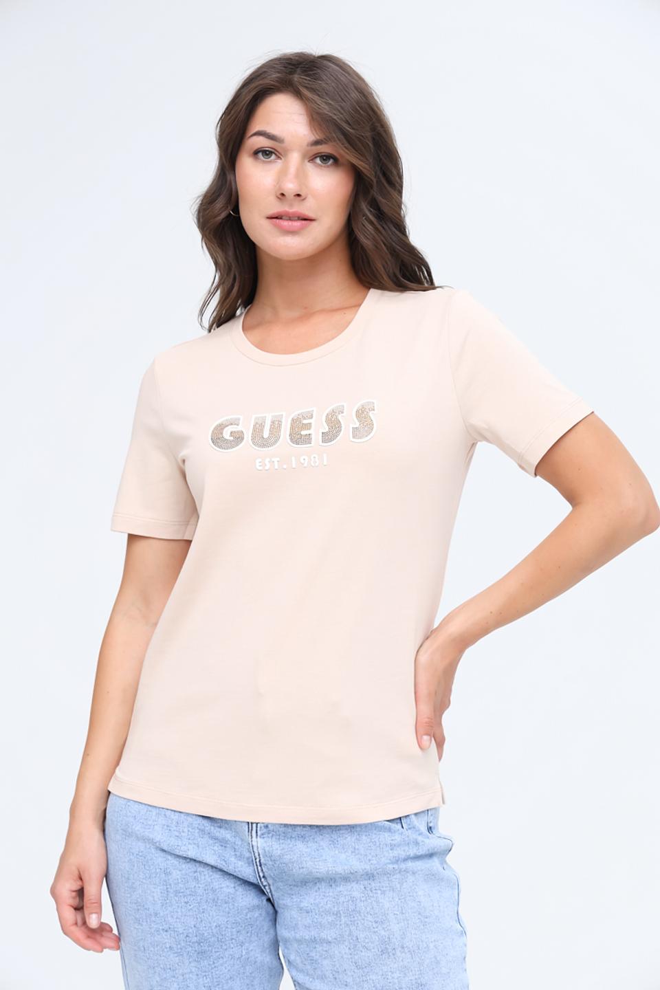 Футболка Guess жен. с логотипом бежевая
