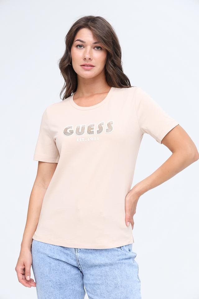 Футболка Guess жен. с логотипом бежевая