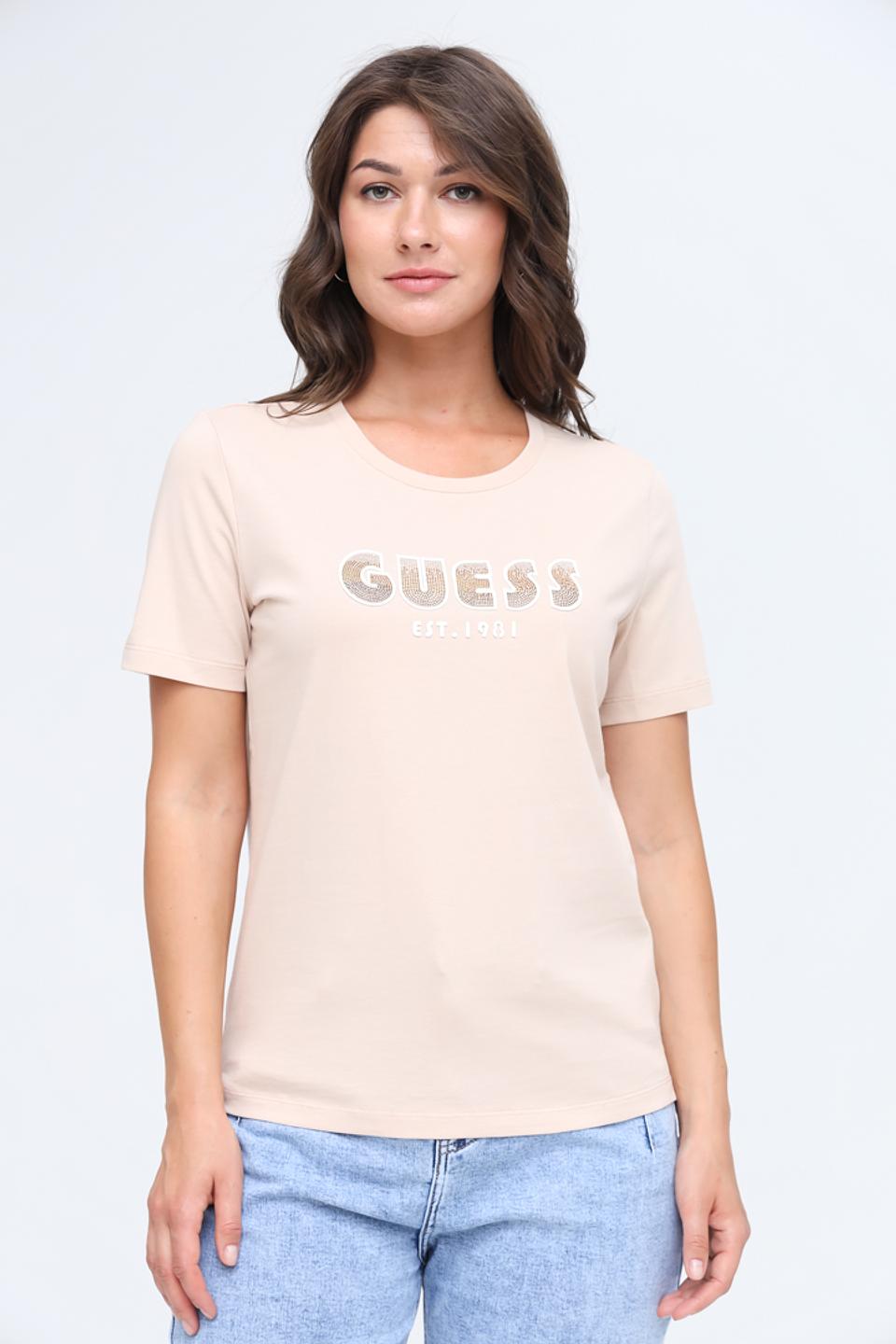 Футболка Guess жен. с логотипом бежевая