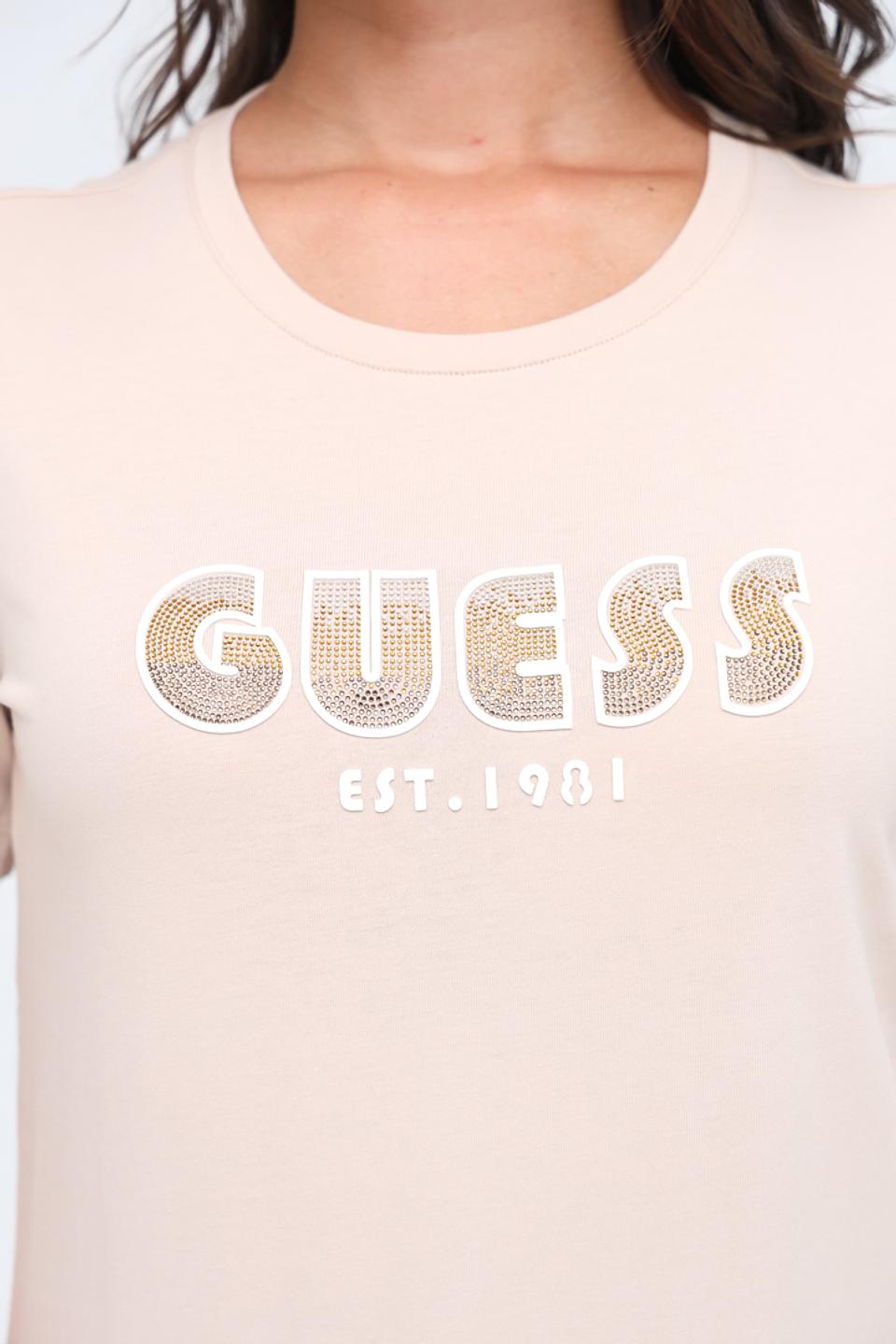 Футболка Guess жен. с логотипом бежевая