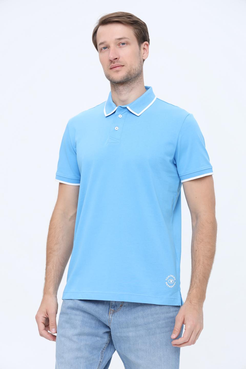 Поло Tom Tailor голубое с белой отделкой