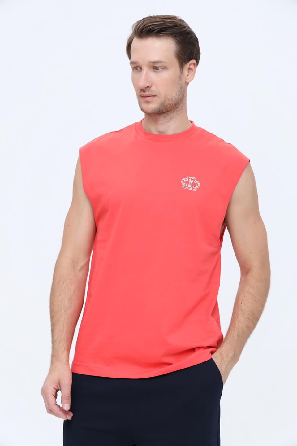 Футболка Tom Tailor без рукавов кораллового цвета с принтом