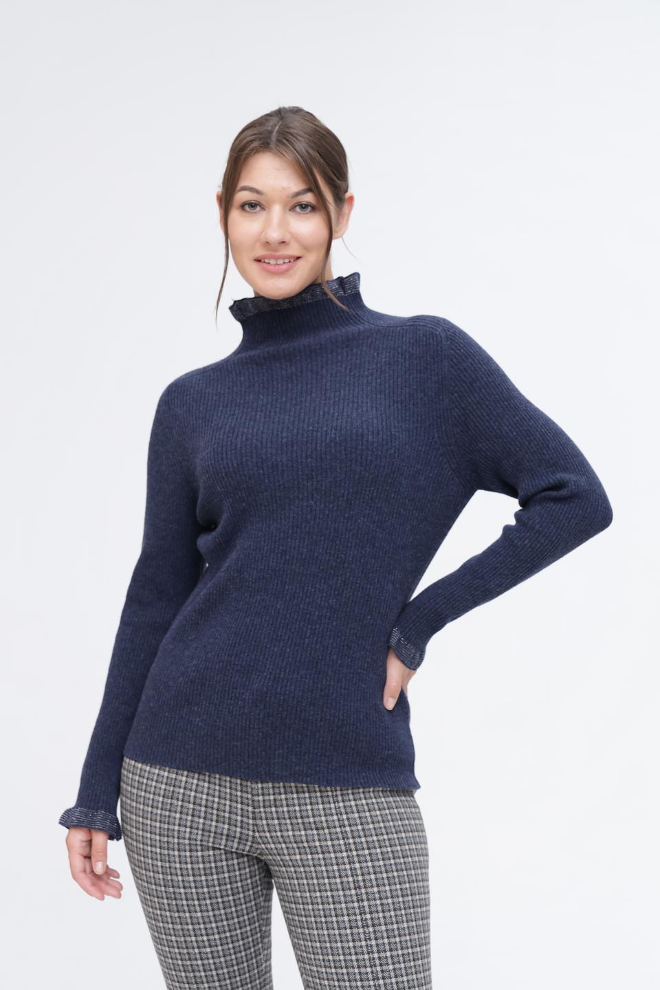 Пуловер Pezzo с воротником-стойкой тёмно-синий