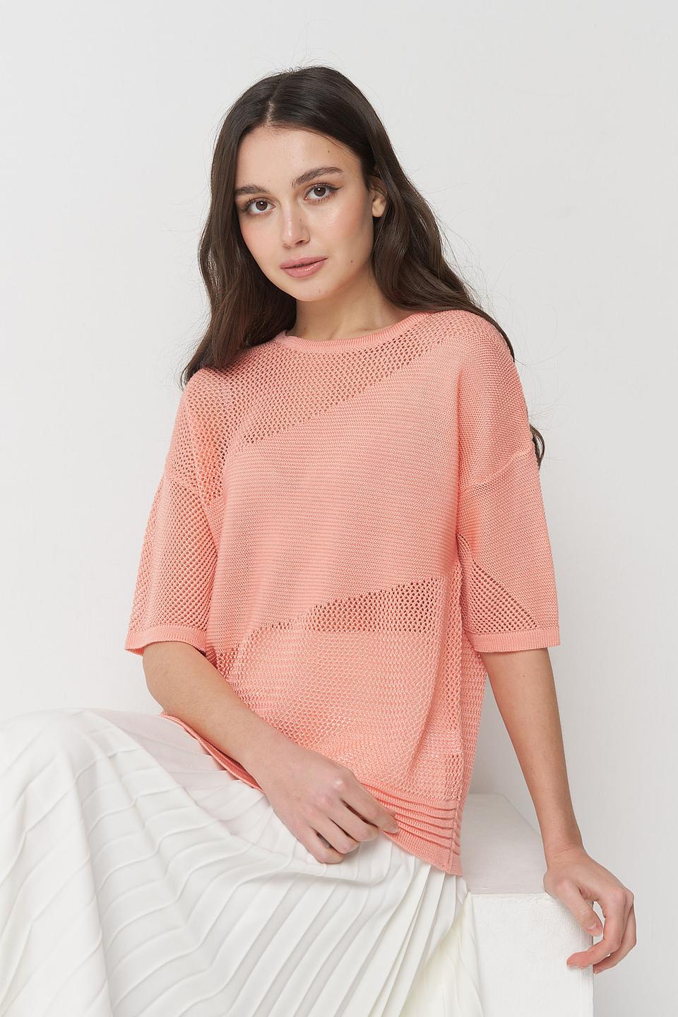 Джемпер VAY персиковый ажурный