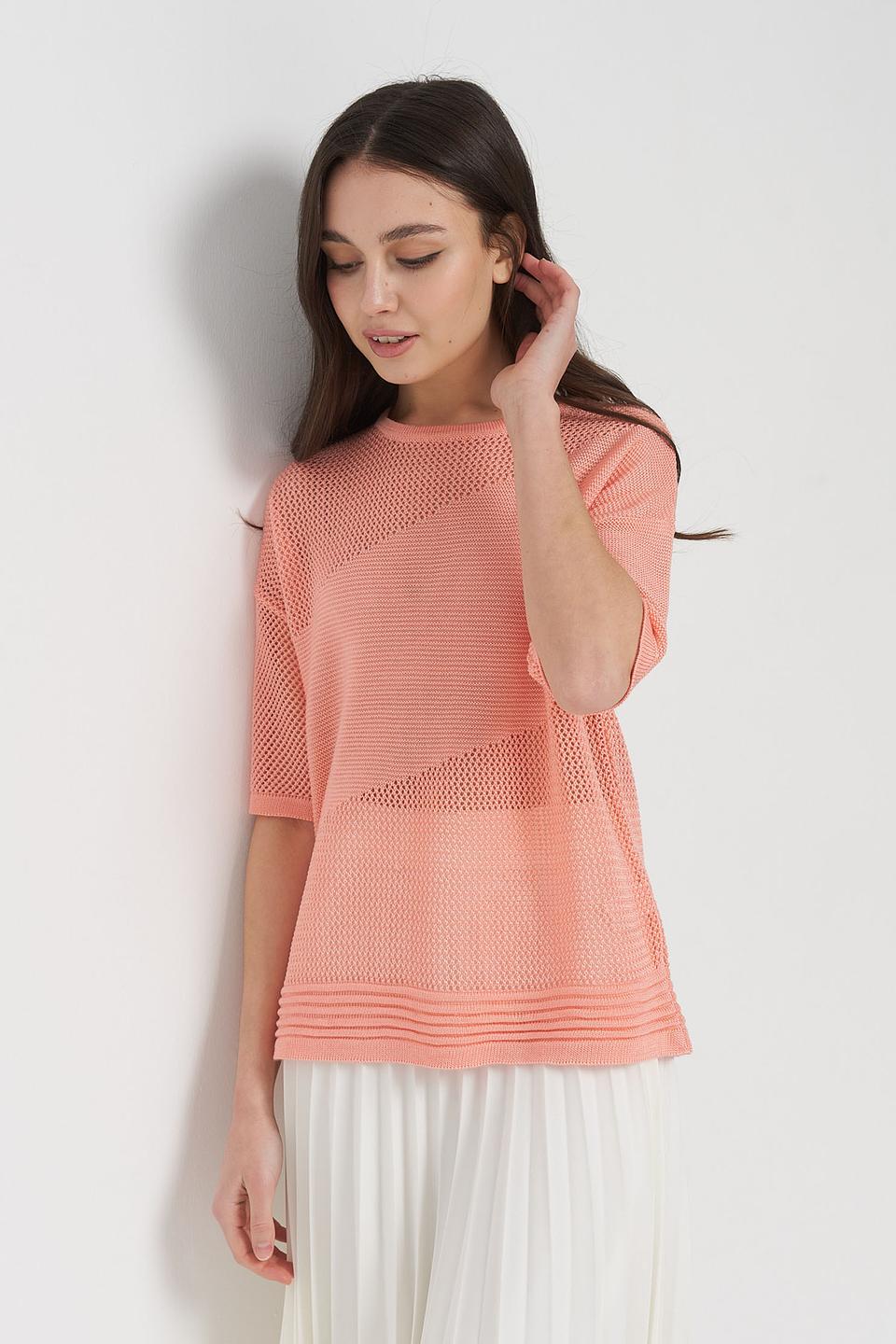 Джемпер VAY персиковый ажурный