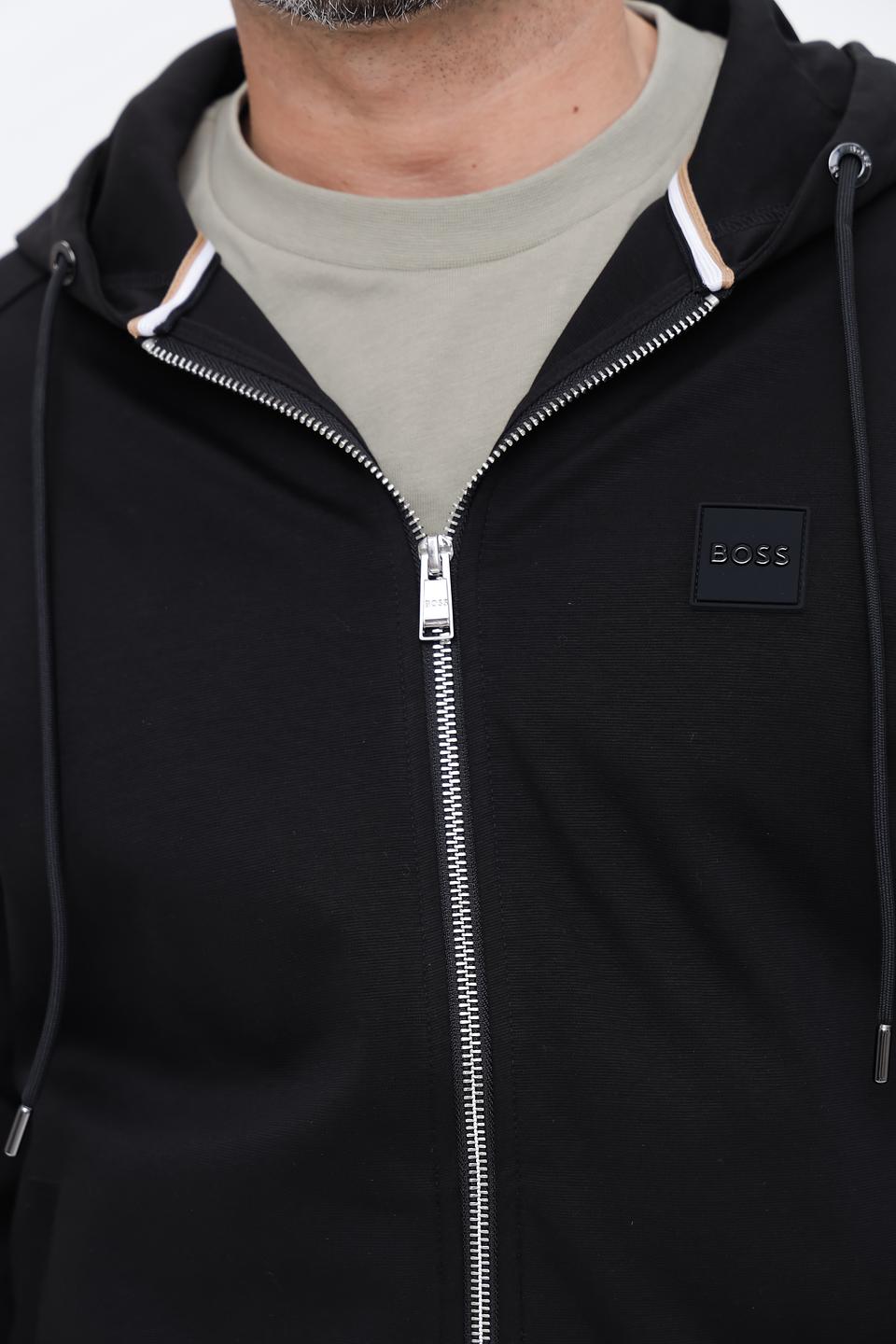 Кардиган Boss Black чёрный с капюшоном