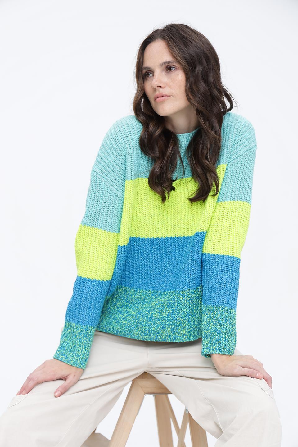 Пуловер Oui в полоску бирюзовый