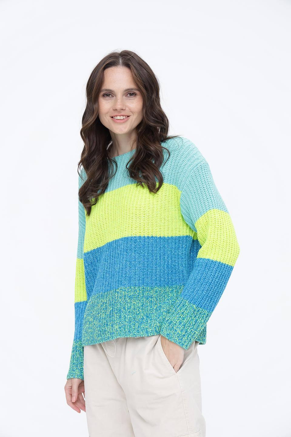 Пуловер Oui в полоску бирюзовый