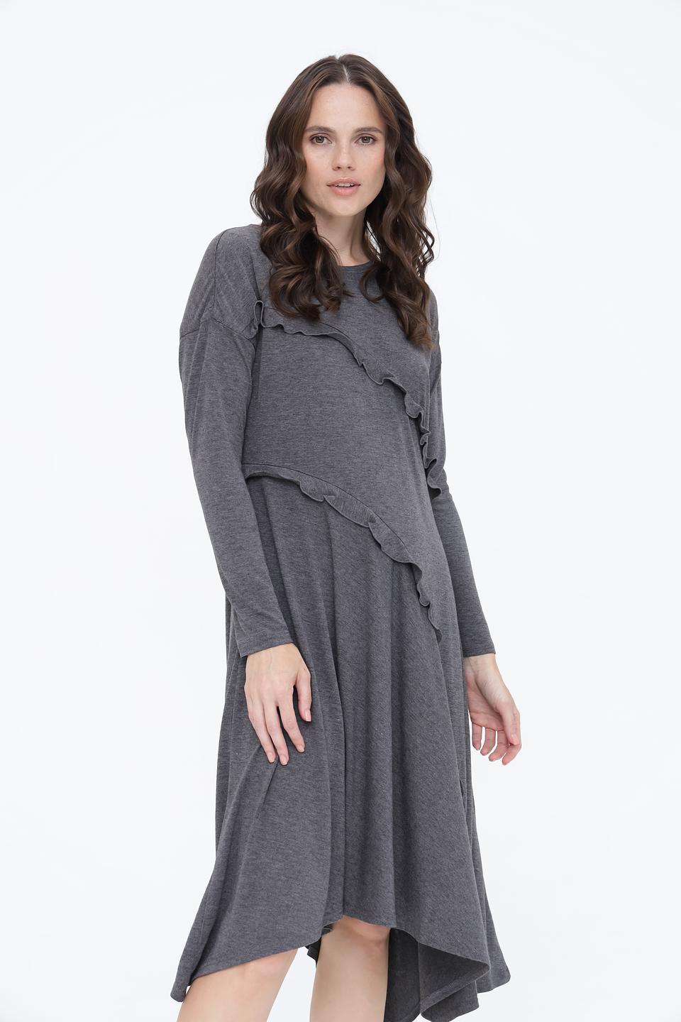 Платье Beatris с рюшами серое
