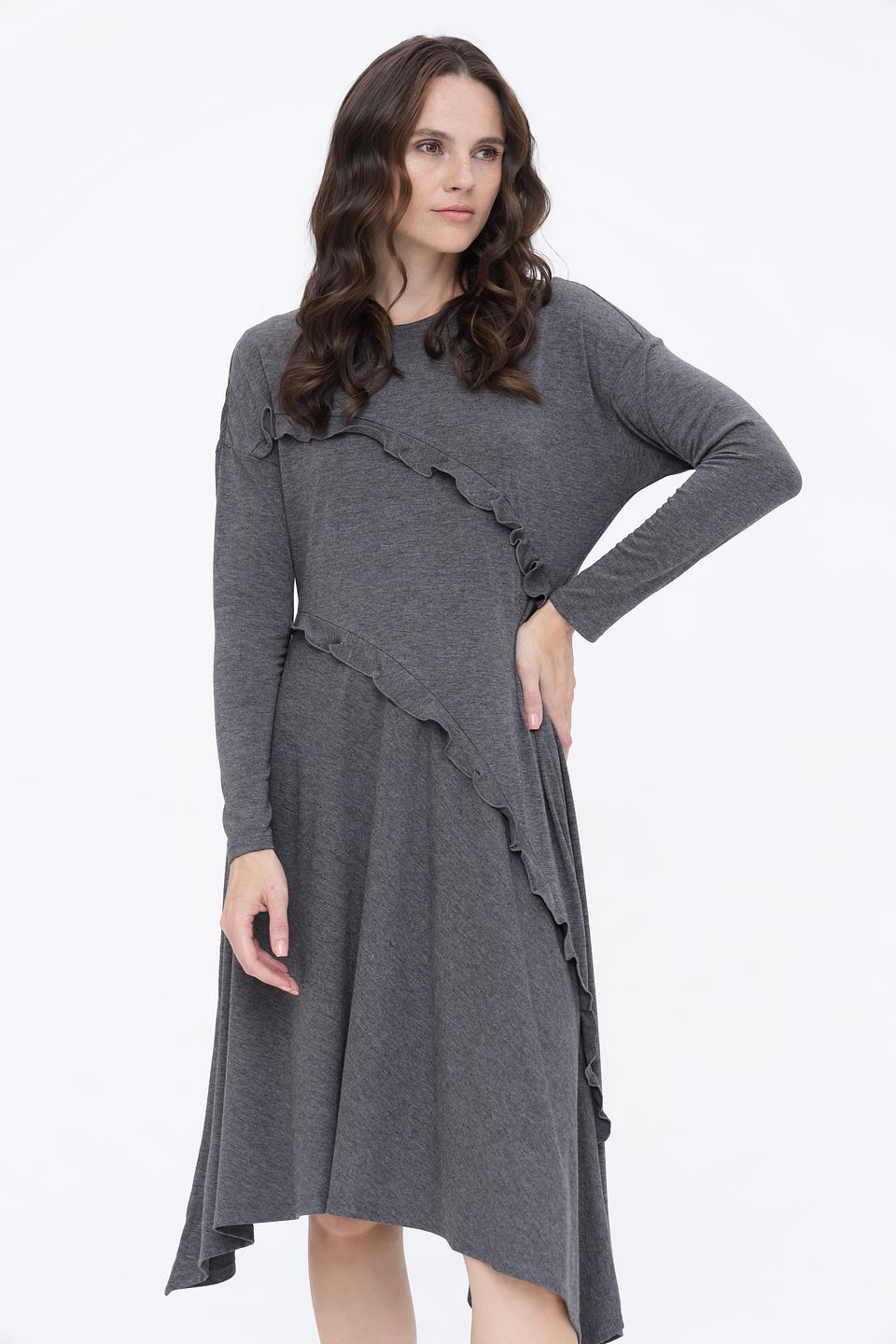 Платье Beatris с рюшами серое