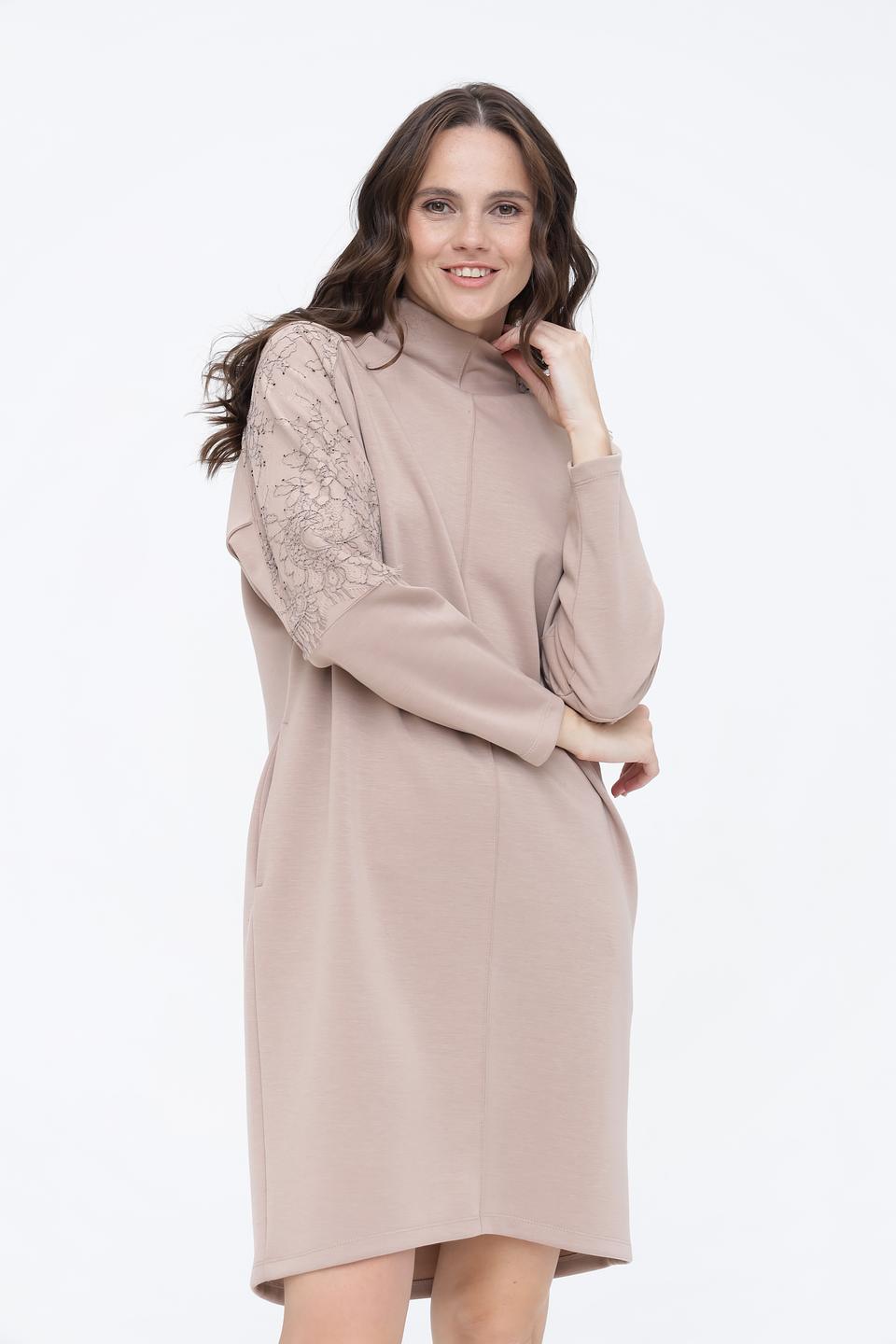 Платье Beatris с кружевом бежевое