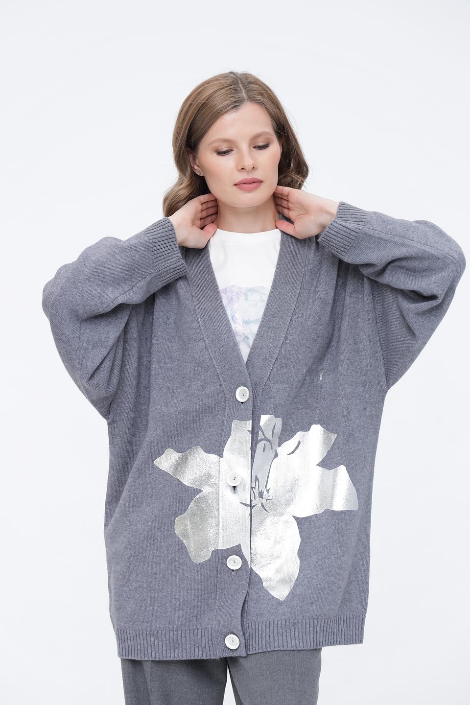 Кардиган Ice Play с оленем серый