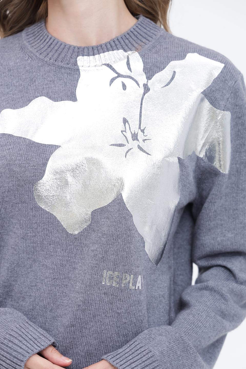 Джемпер Ice Play с лошадью серый