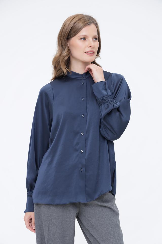 Рубашка Luisa Cerano синяя с рукавами-фонариками