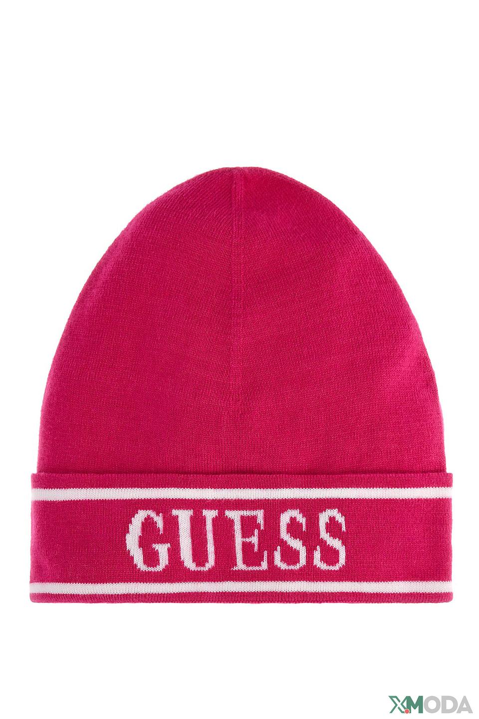 Шапка Guess логотип малиновая