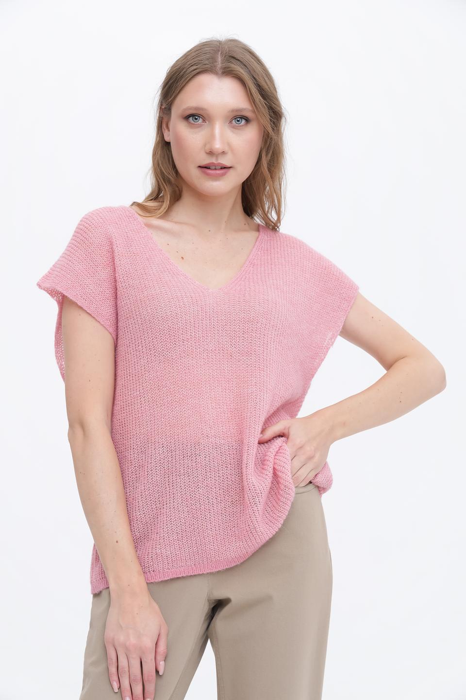 Жилет Lecomte розовый вязаный с V-образным вырезом