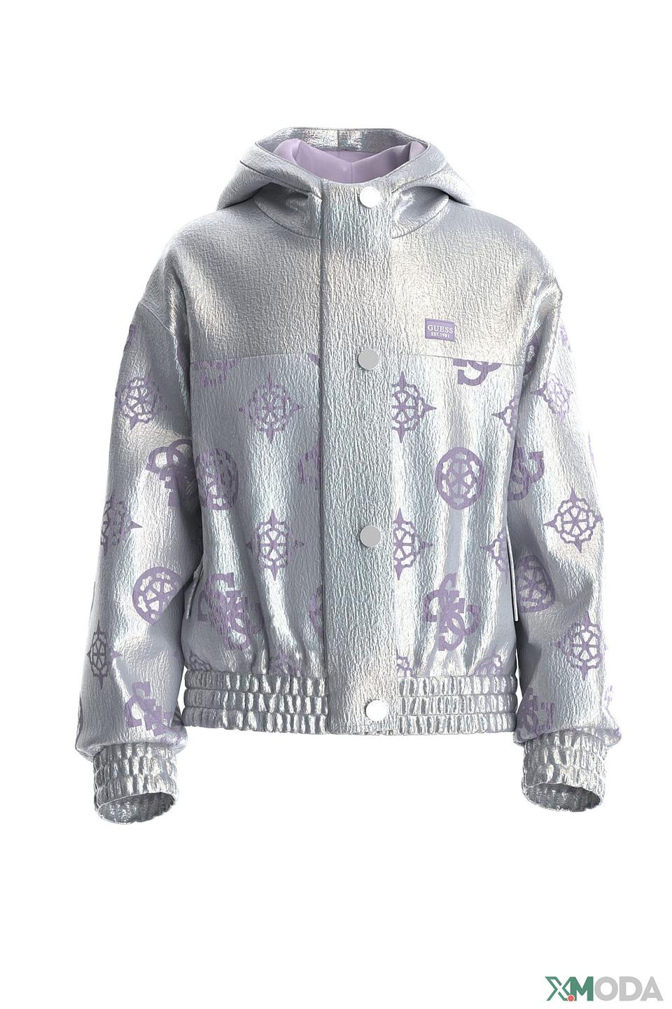Куртка Guess дев. с логотипом серебристая