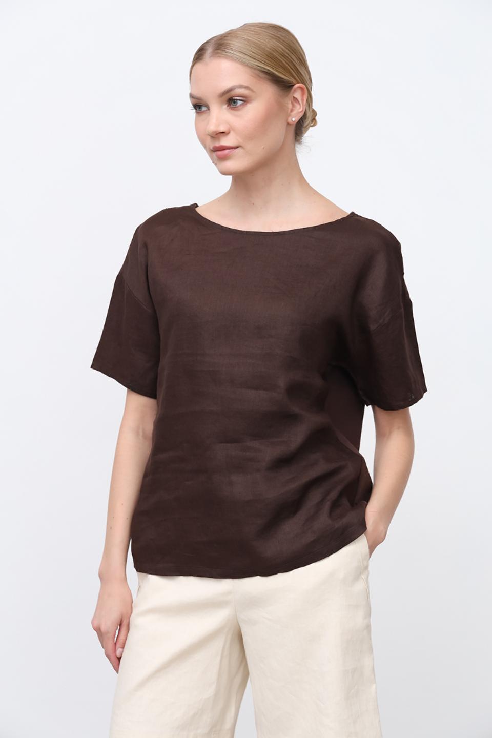 Блуза Oui из льна коричневая