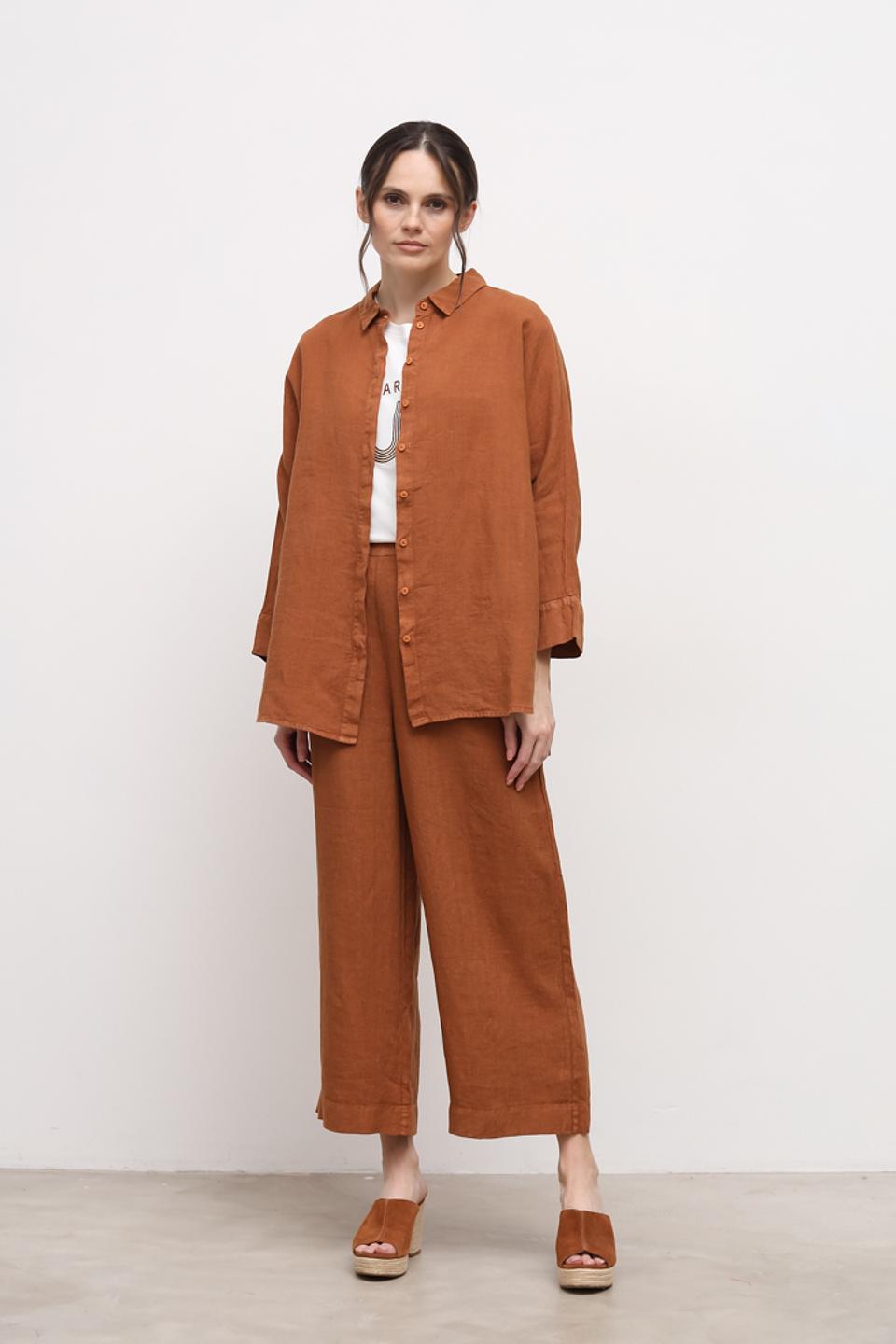 Брюки Oui льняные терракотовые