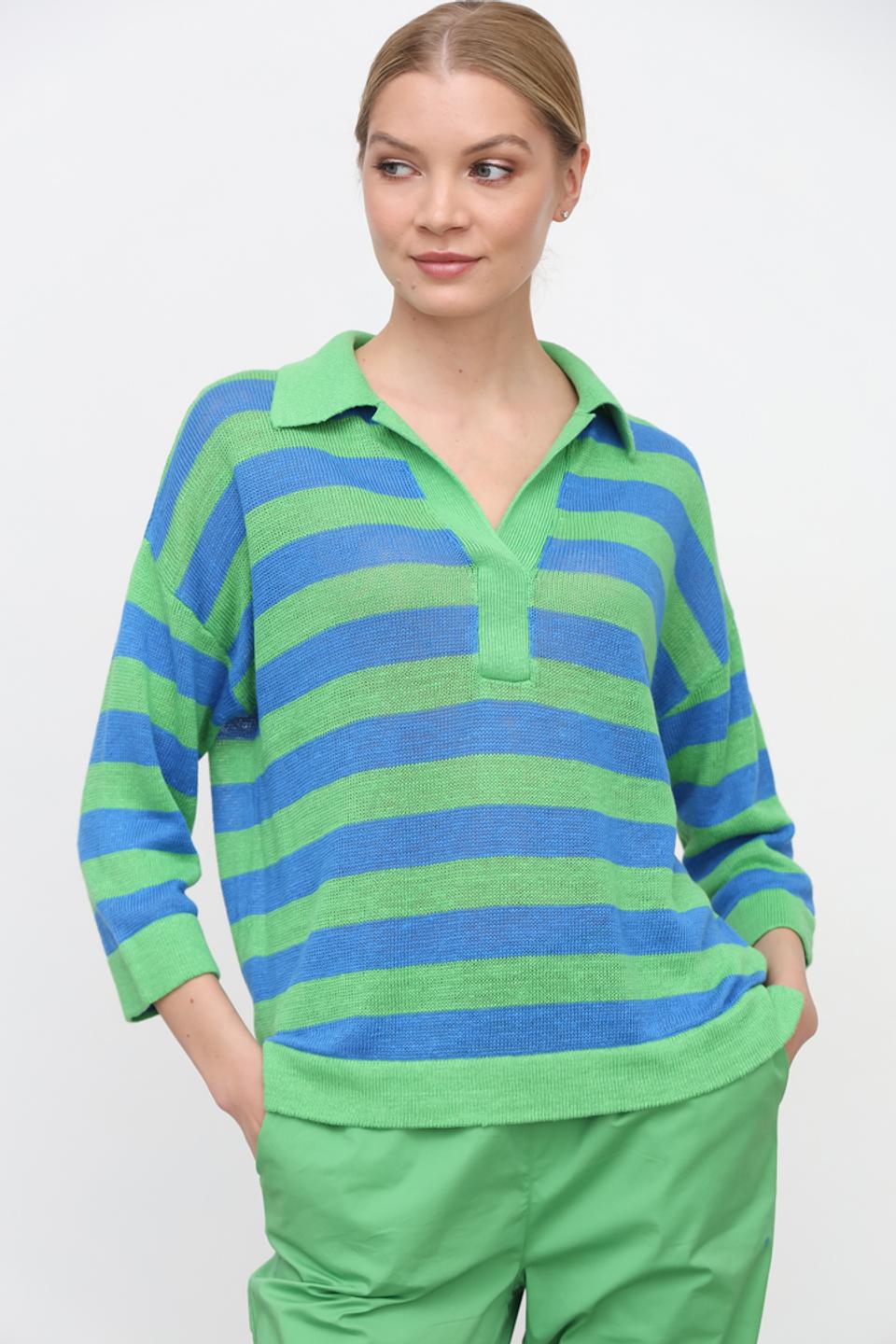 Пуловер Oui в полоску, зелёный