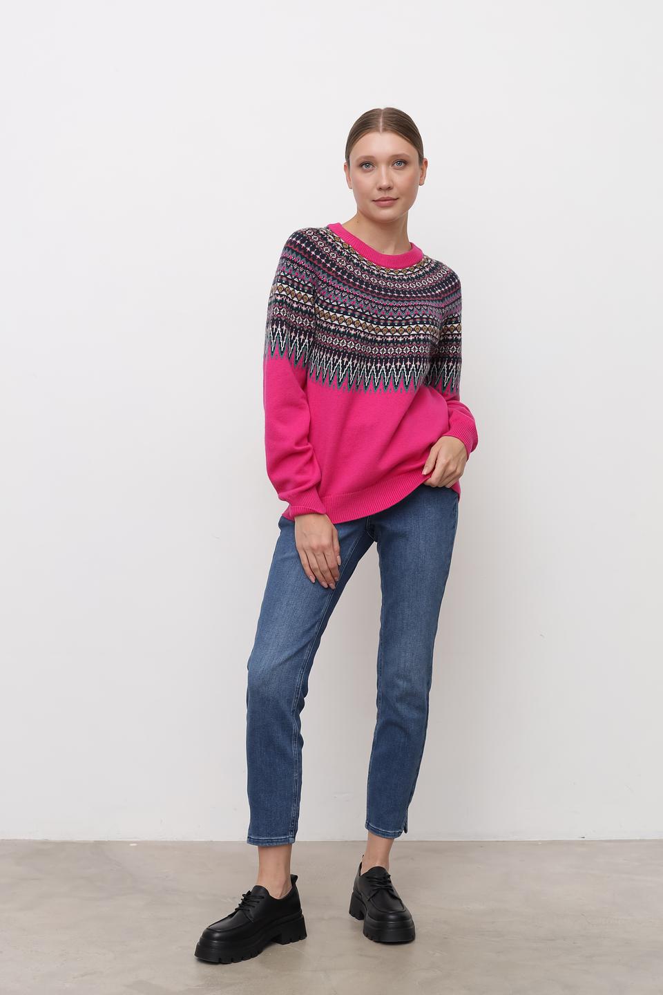 Пуловер Oui с узором малиновый