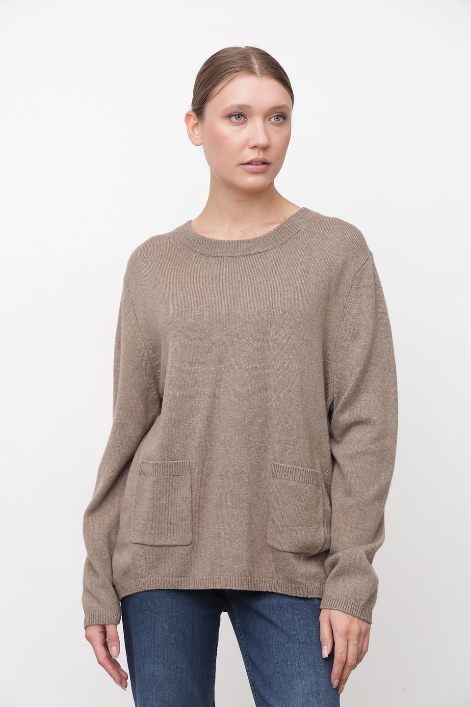 Пуловер Oui с карманами бежевый