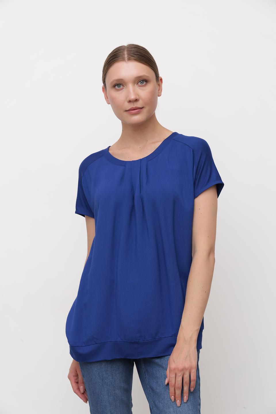 Блуза Bianca синяя с драпировкой