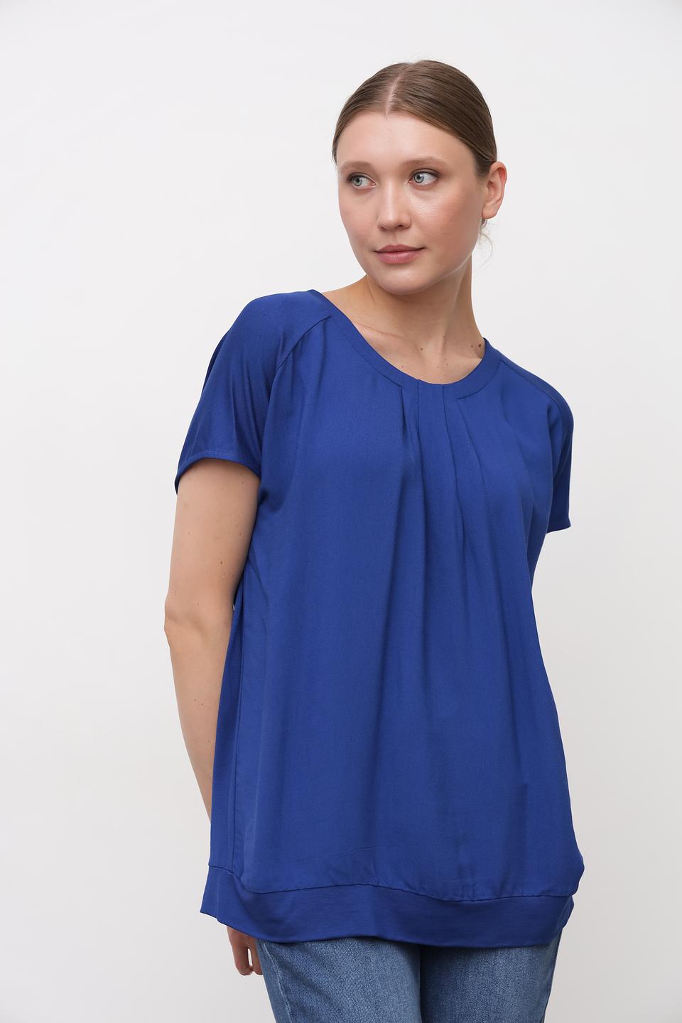 Блуза Bianca синяя с драпировкой