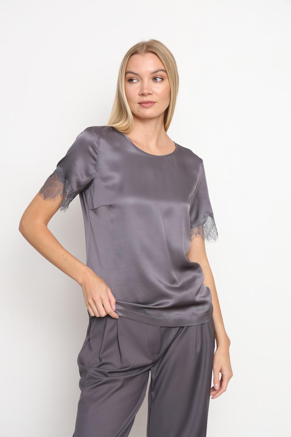 Блуза Patrizia Pepe серая с кружевом