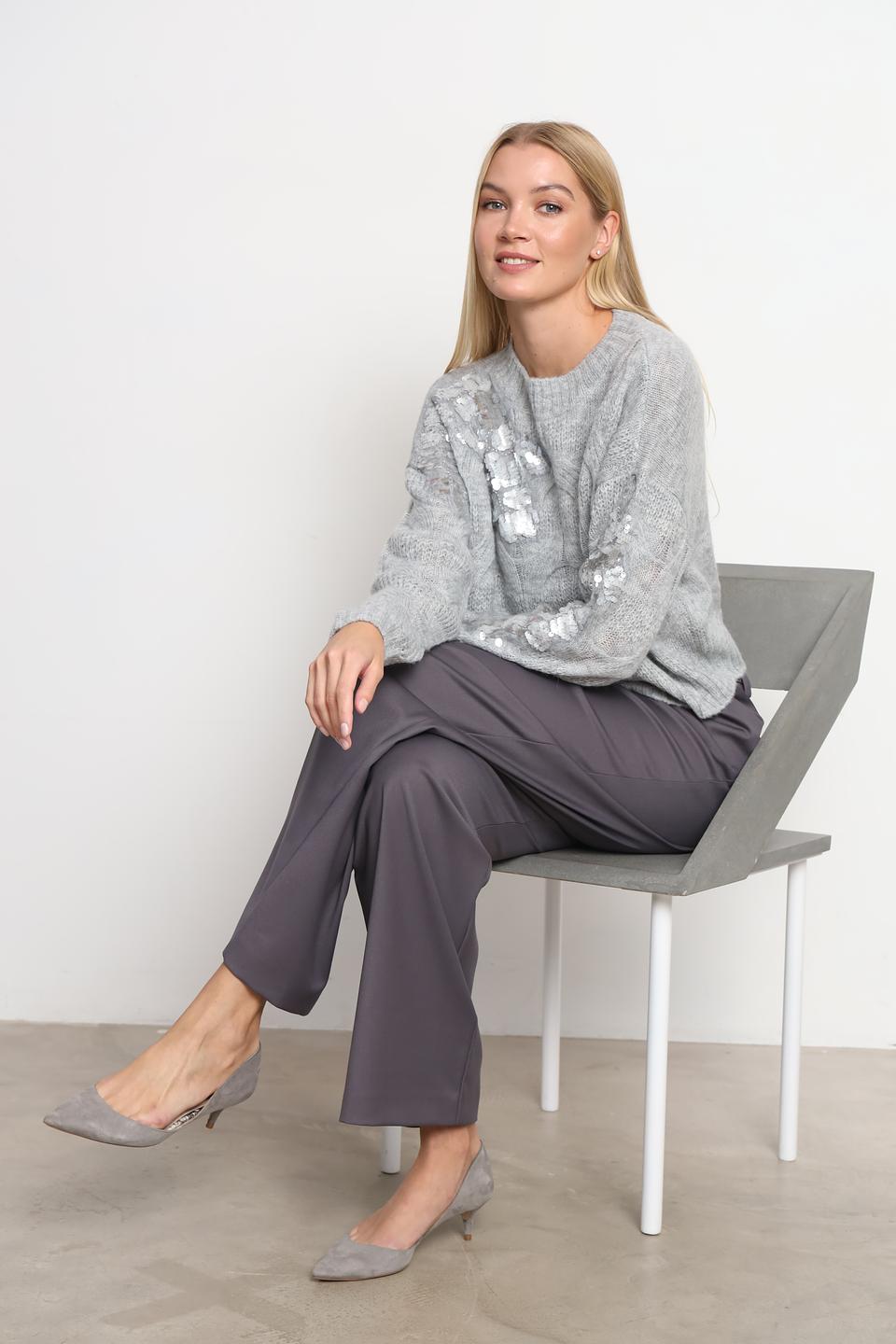 Пуловер Taifun с пайетками серый