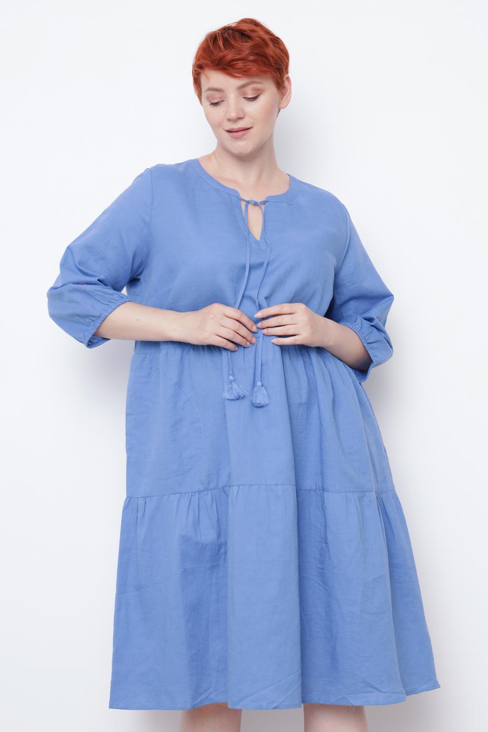 Платье Frapp голубое с завязками