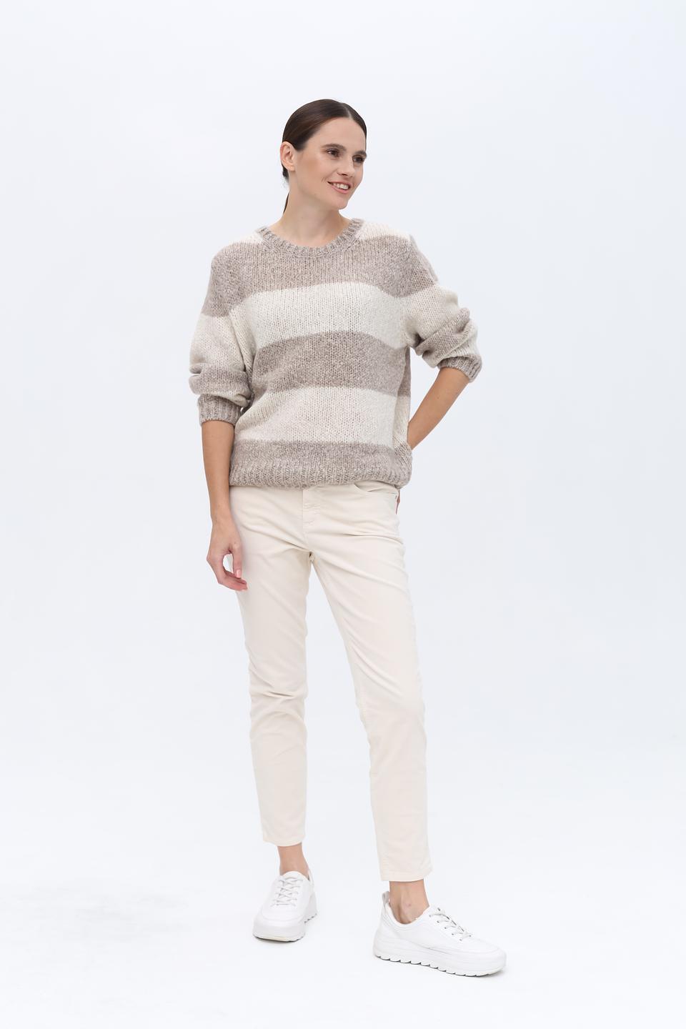 Пуловер Oui в полоску бежевый