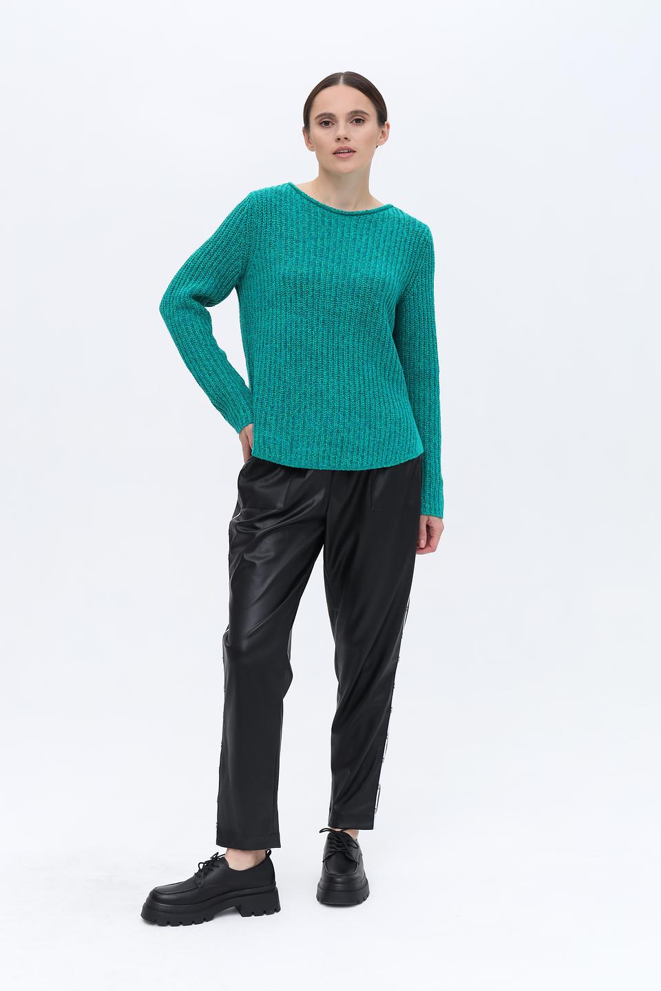 Пуловер Oui зелёный в рубчик