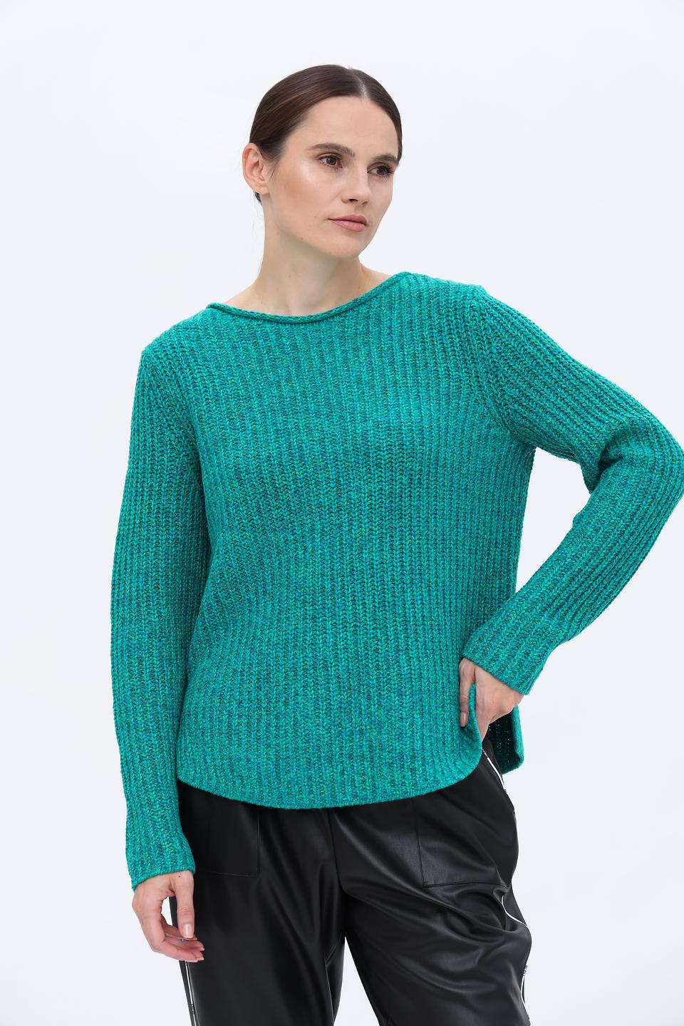 Пуловер Oui зелёный в рубчик