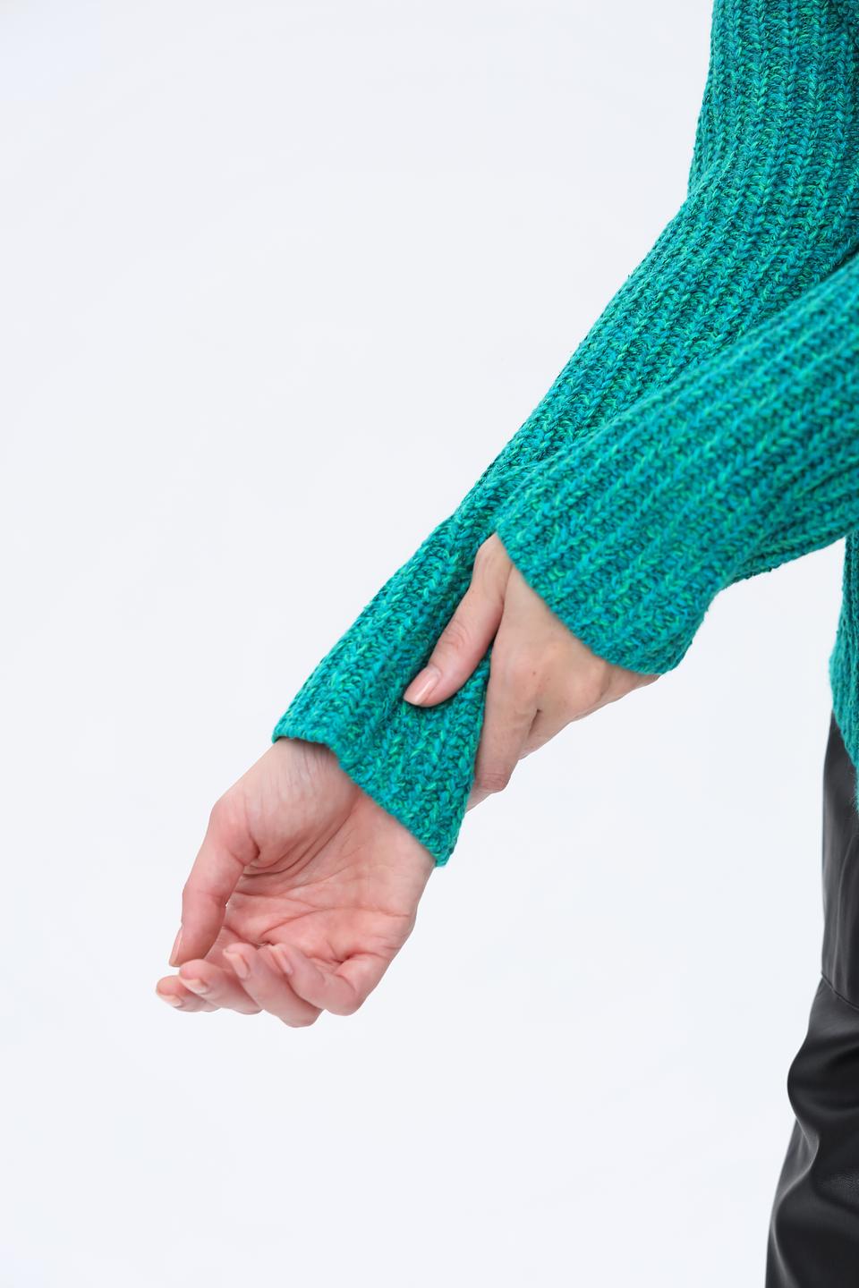 Пуловер Oui зелёный в рубчик