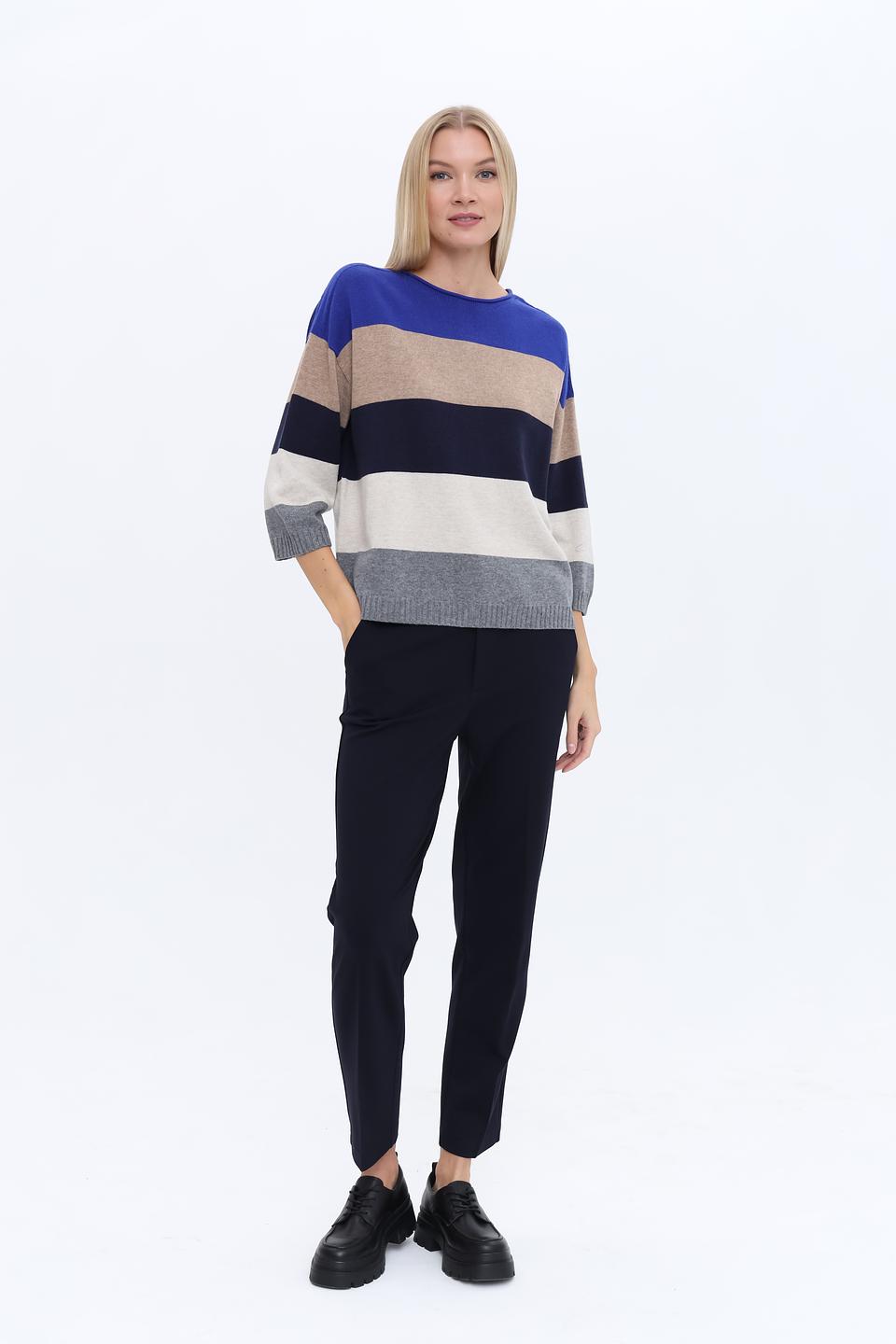 Пуловер Oui в полоску синий