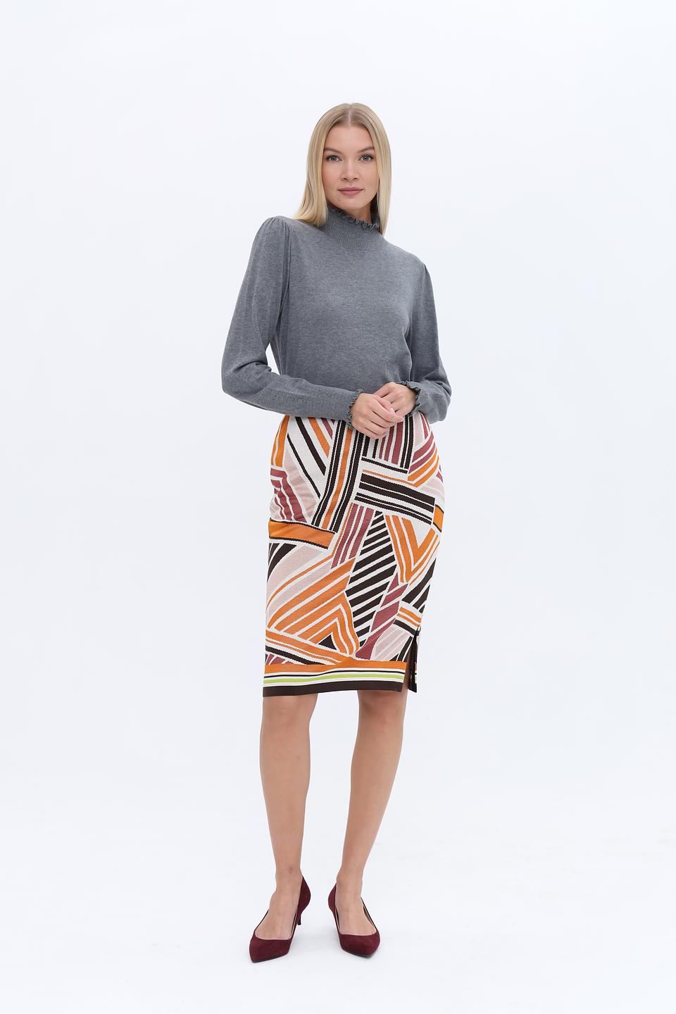 Пуловер Oui с воротником-стойкой серый