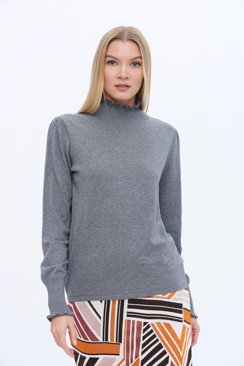 Пуловер Oui с воротником-стойкой серый