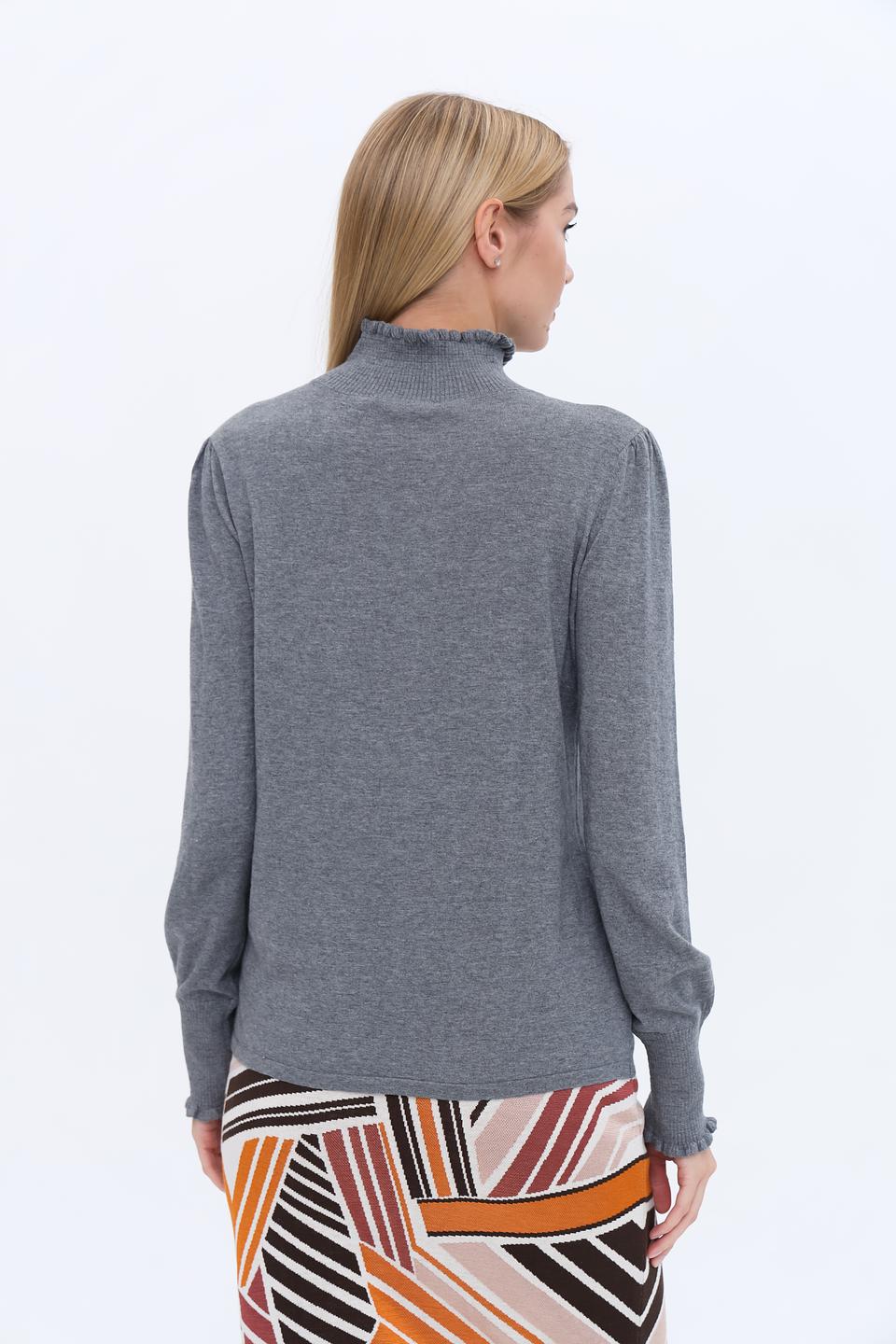 Пуловер Oui с воротником-стойкой серый