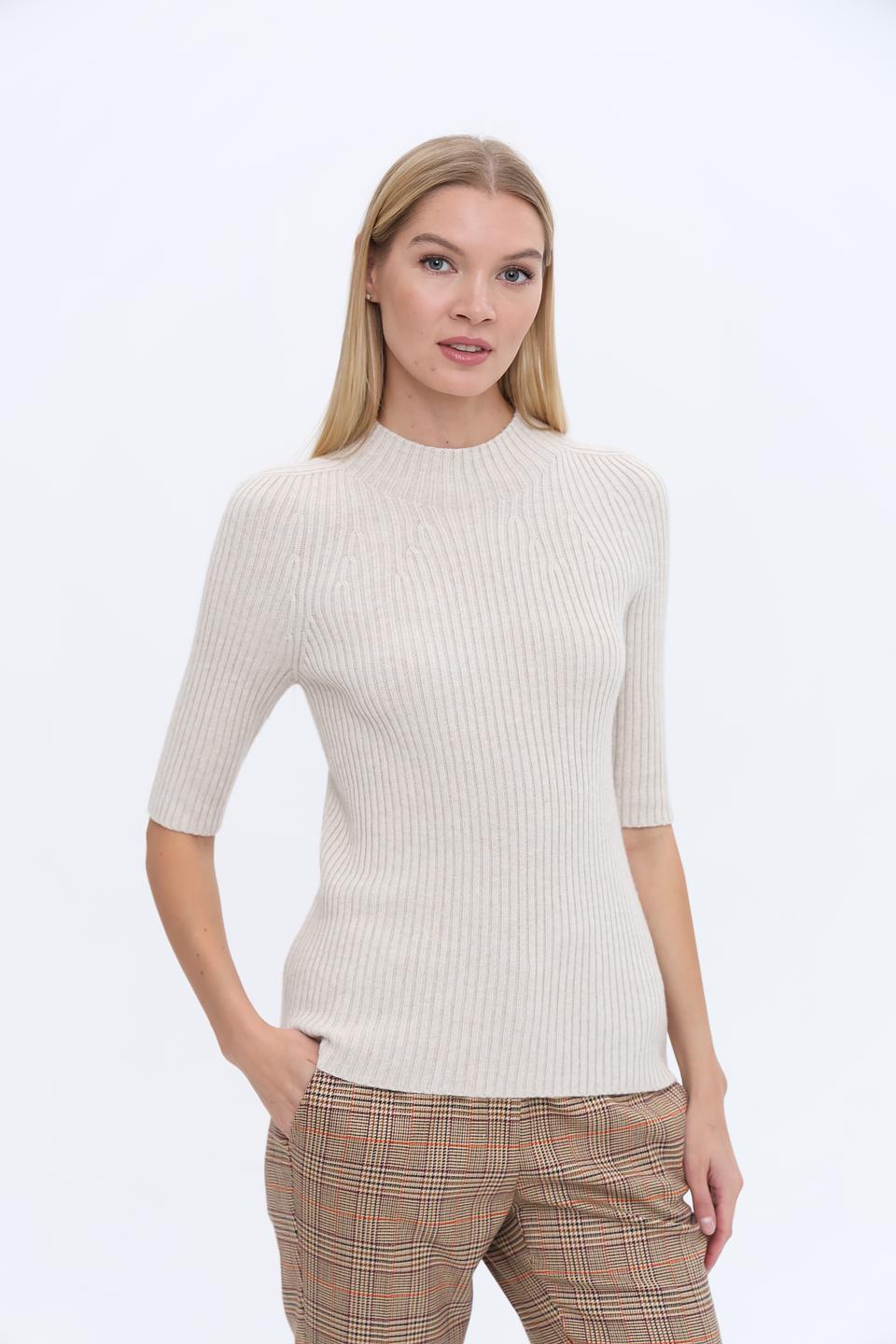 Пуловер Oui бежевый с 3/4 рукавом