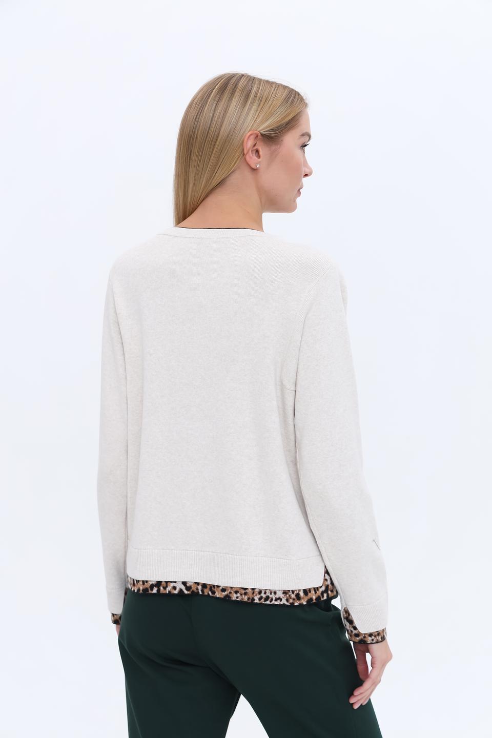 Пуловер Oui с леопардовым декором бежевый