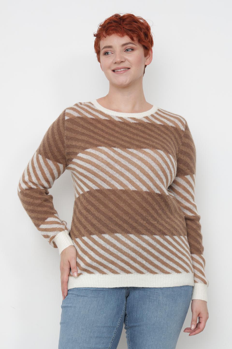 Пуловер Lebek в полоску бежевый