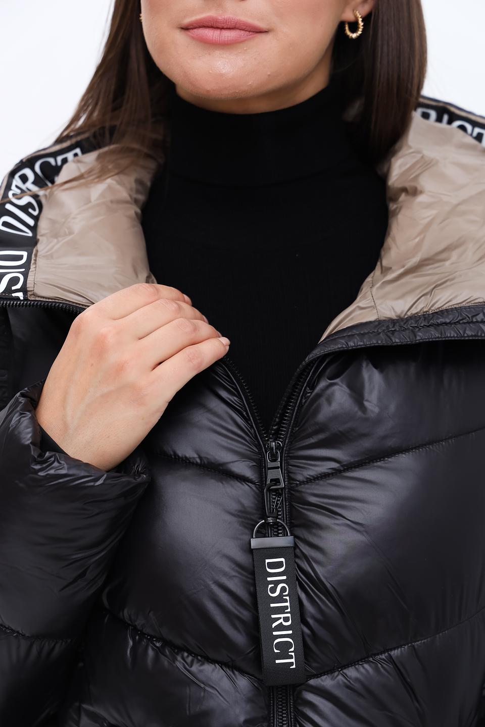 Пальто District стеганое чёрно-бежевое