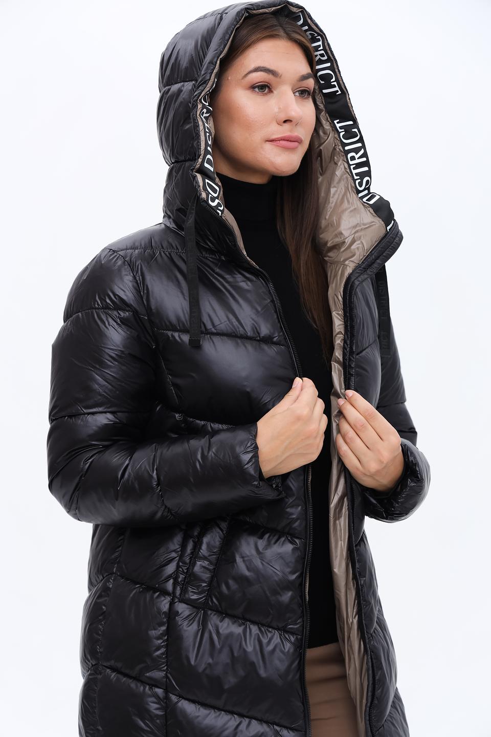 Пальто District стеганое чёрно-бежевое