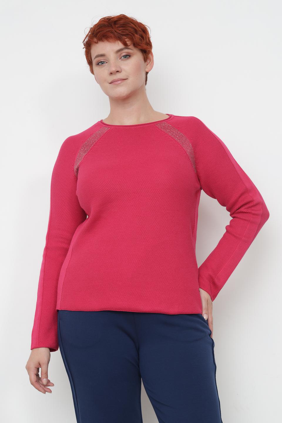 Пуловер Rabe collection малиновый с декором